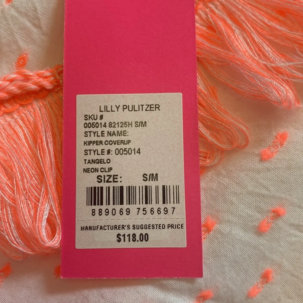 Lilly Pulitzer Kipper Coverup, NWT, Size S/M, Neon Clip, Tangelo, Coral & White - Picture 8 of 8